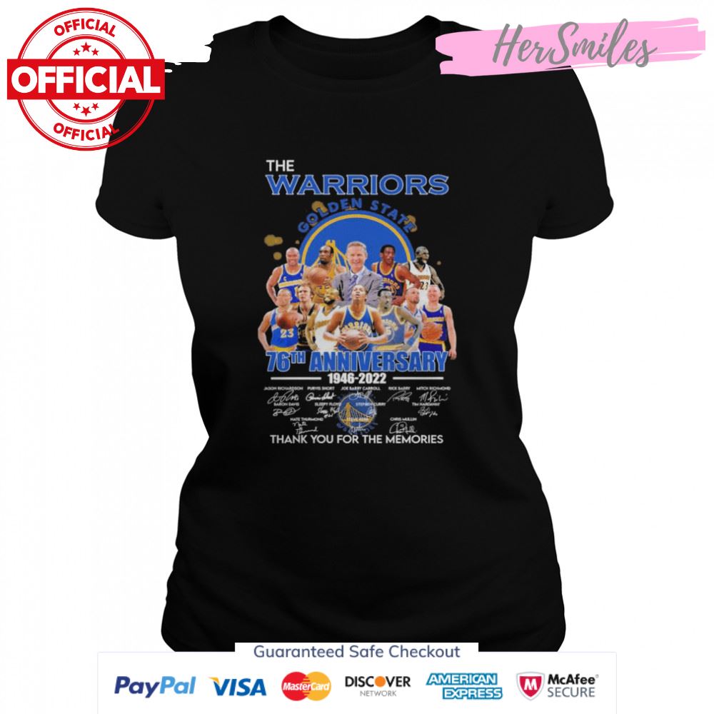 The Warriors 76th anniversary 1946 2022 Richardson and Short and Carroll signatures thank shirt