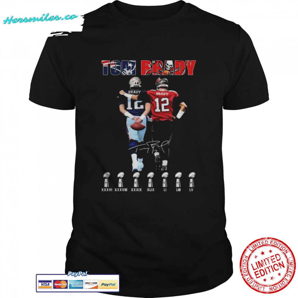 Tom Brady New England Patriot And Tampa Bay Buccaneers Super Bowl Cup Champions Signatures T-shirt