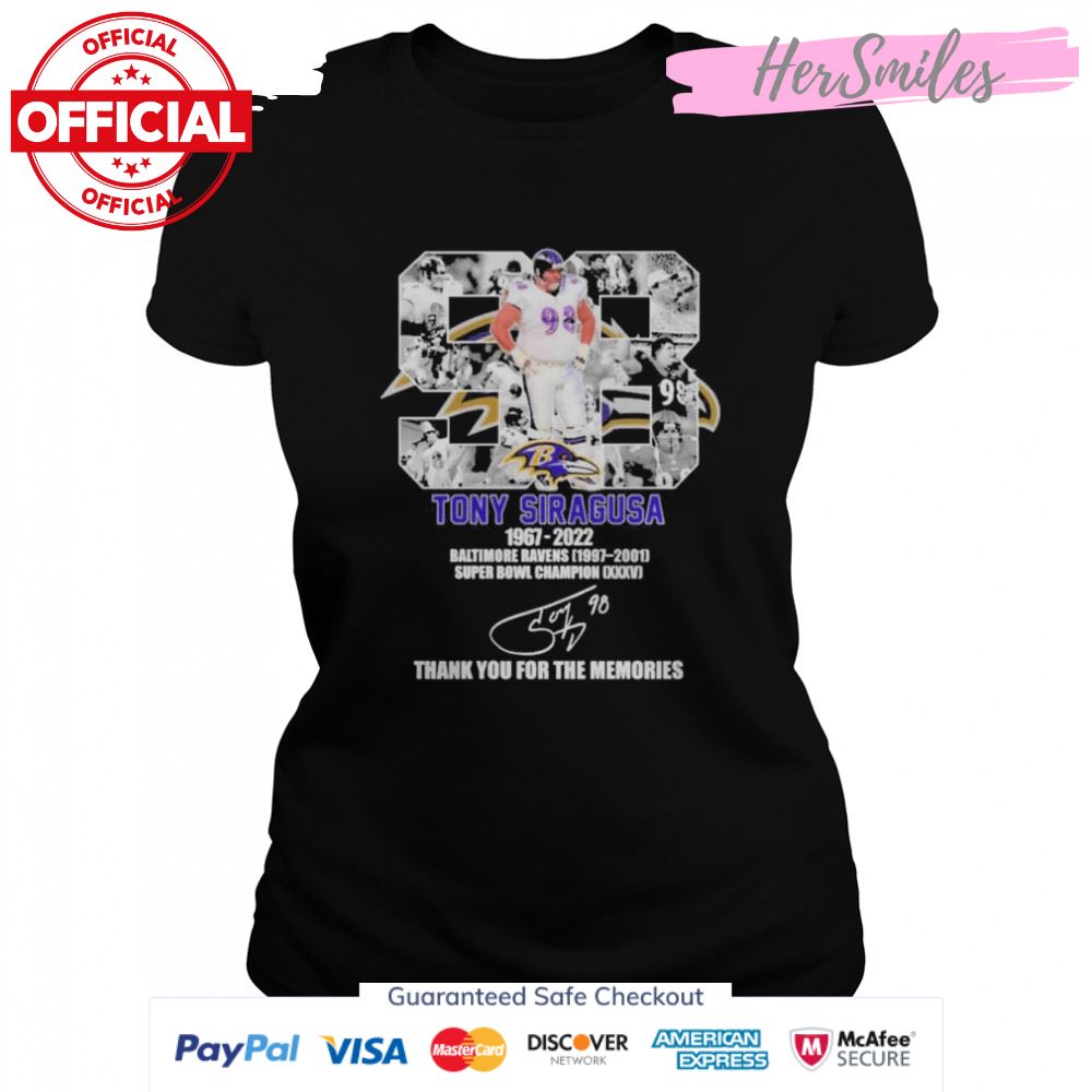 Tony Siragusa 1967-2022 Baltimore Ravens Thank You For The Memories Signature Shirt