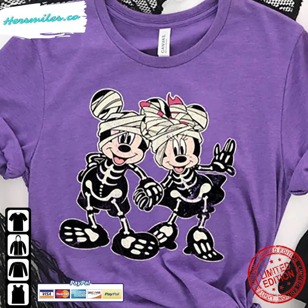 Vintage Mickey Minnie Skeleton Shirt Halloween Couple Matching T-Shirt