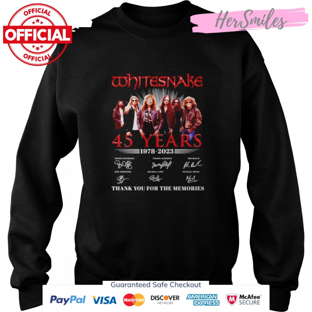 Whitesnake 45 years 1978 2023 thank you for the memories signatures shirt Whitesnake 45 years 1978 2023 thank you for the memories signatures shirt
