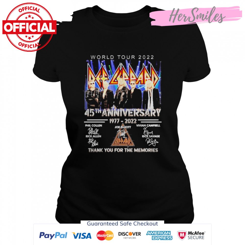 World Tour 2022 Def Leppard 45th anniversary 1977 2022 Campbell and Allen signatures thank shirt