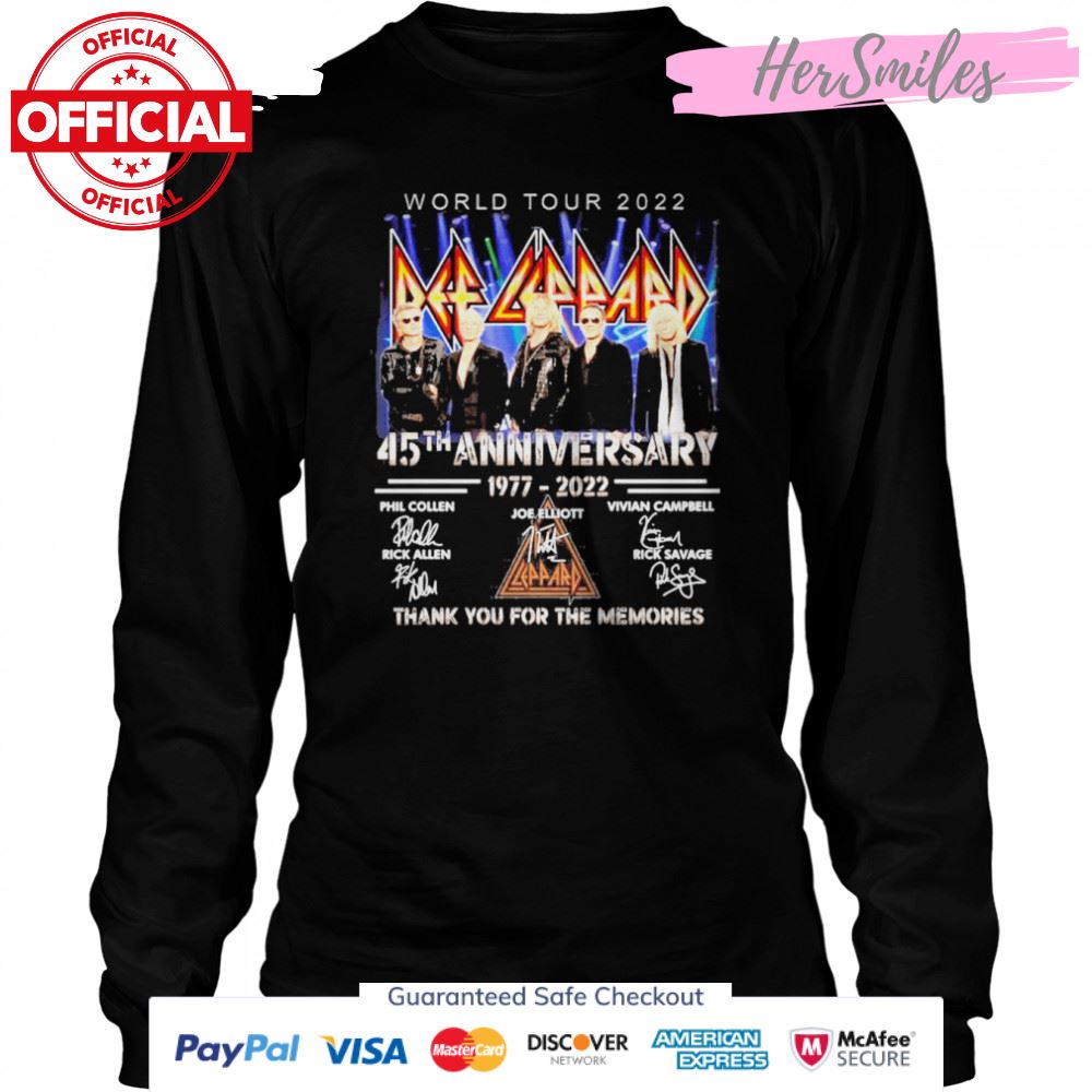 World Tour 2022 Def Leppard 45th anniversary 1977 2022 Campbell and Allen signatures thank shirt World Tour 2022 Def Leppard 45th anniversary 1977 2022 Campbell and Allen signatures thank shirt