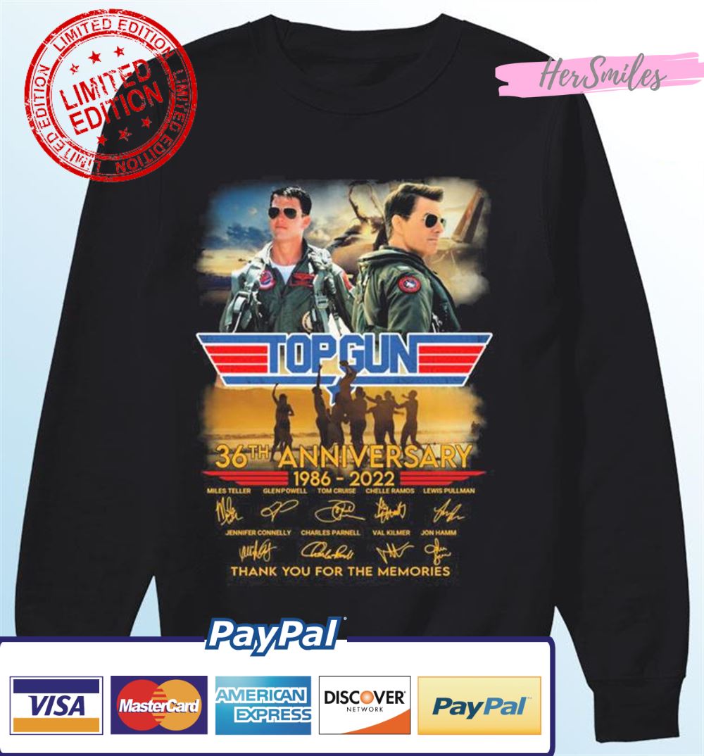 Top Gun 36th Anniversary 1986-2022 Thank You For The Memories Signatures T-Shirt Top Gun 36th Anniversary 1986-2022 Thank You For The Memories Signatures T-Shirt