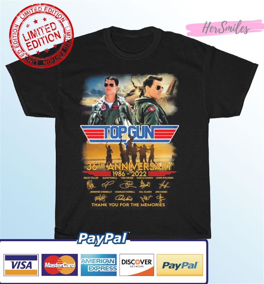 Top Gun 36th Anniversary 1986-2022 Thank You For The Memories Signatures T-Shirt Top Gun 36th Anniversary 1986-2022 Thank You For The Memories Signatures T-Shirt