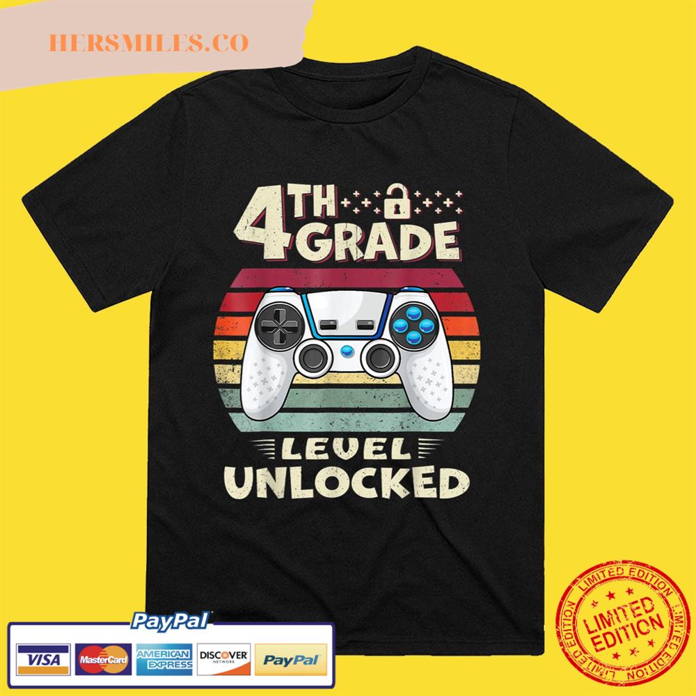 4th Grade Level Unlocked Video Game Back to School Boys T-Shirt