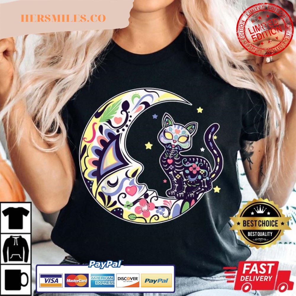 Cat And Moon Sugar Skull Dia De Muertos Day Of The Dead Best