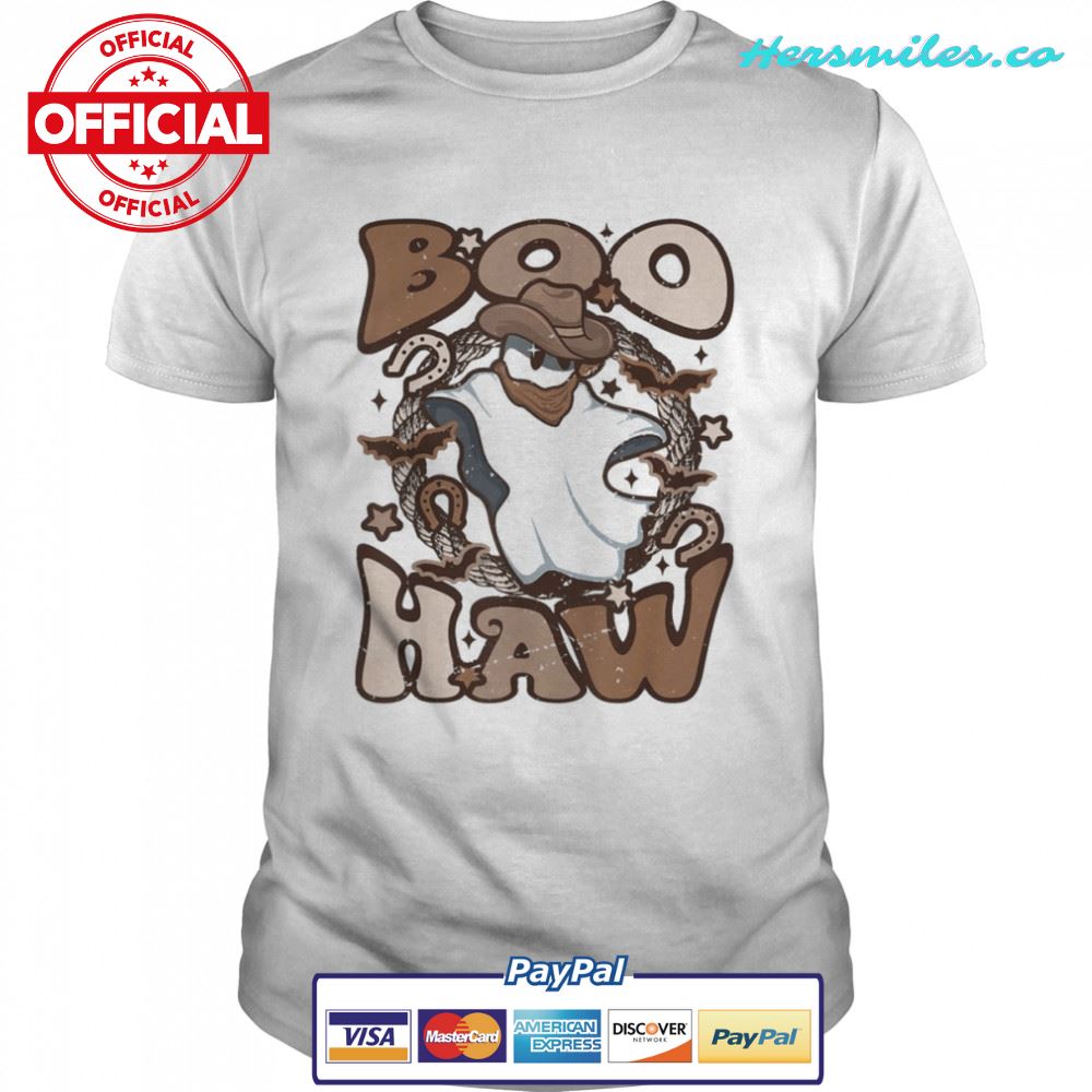 Cowboy Cowgirl Ghost Boo Haw Retro Halloween Western Ghost T-Shirt