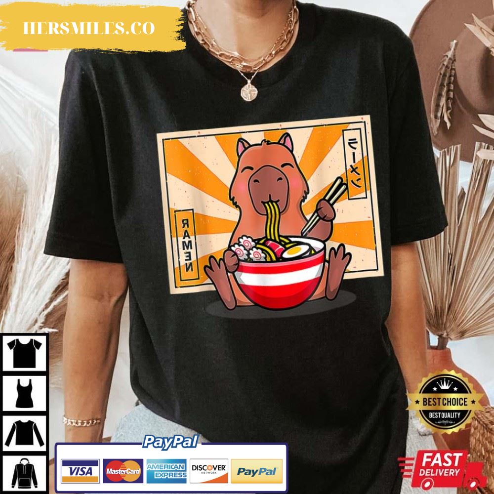 Cute Capybara Eating Ramen Funny Animal Anime Manga T-Shirt