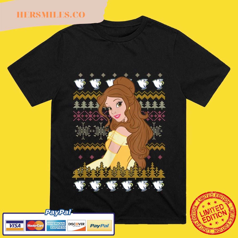 Disney Beauty And The Beast Christmas Belle Tea Cups Sweater T-Shirt