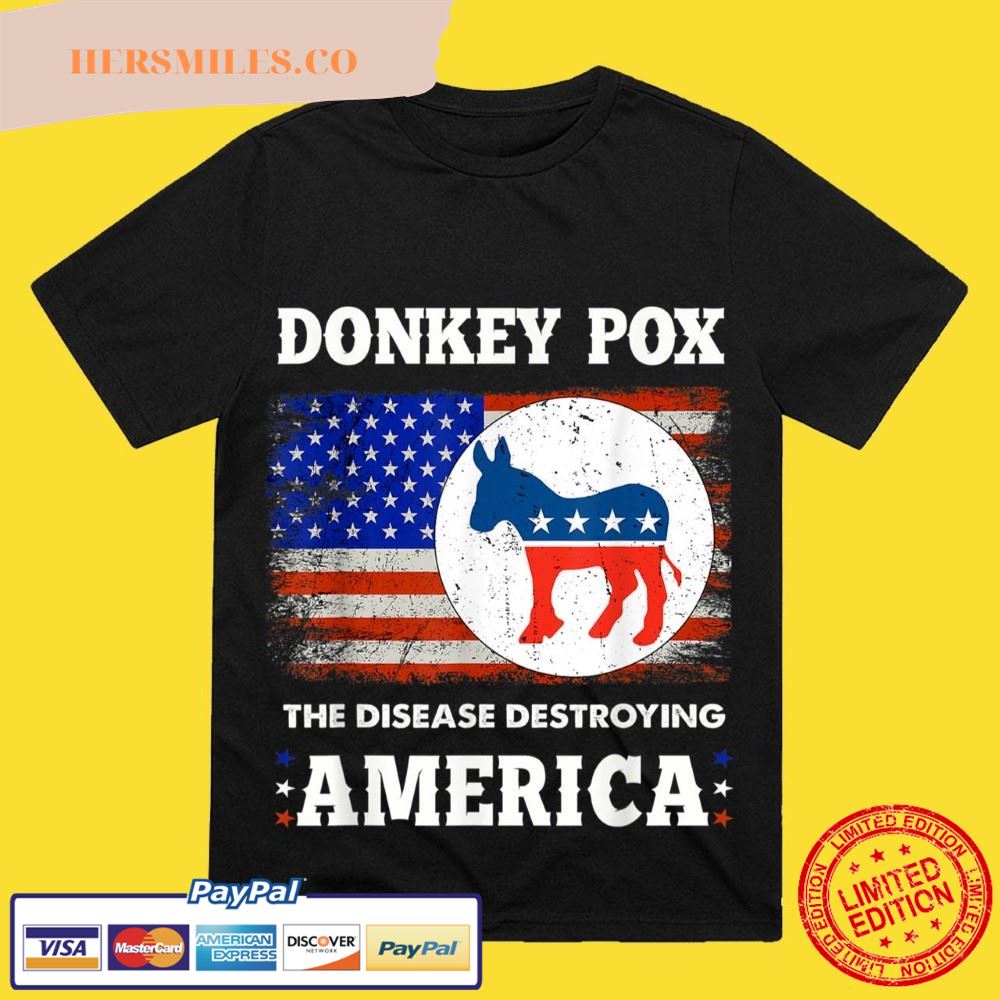 Donkey Pox The Disease Destroying America USA Flag Donkeypox T-Shirt