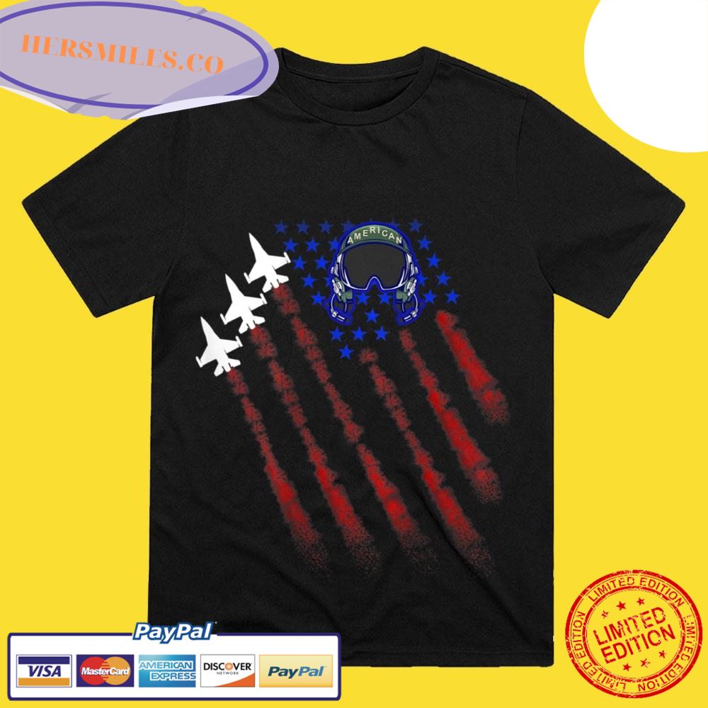 Fighter Jet Fight Pilot Helmet Patriot Day  July 4 – Art on Back T-Shirt
