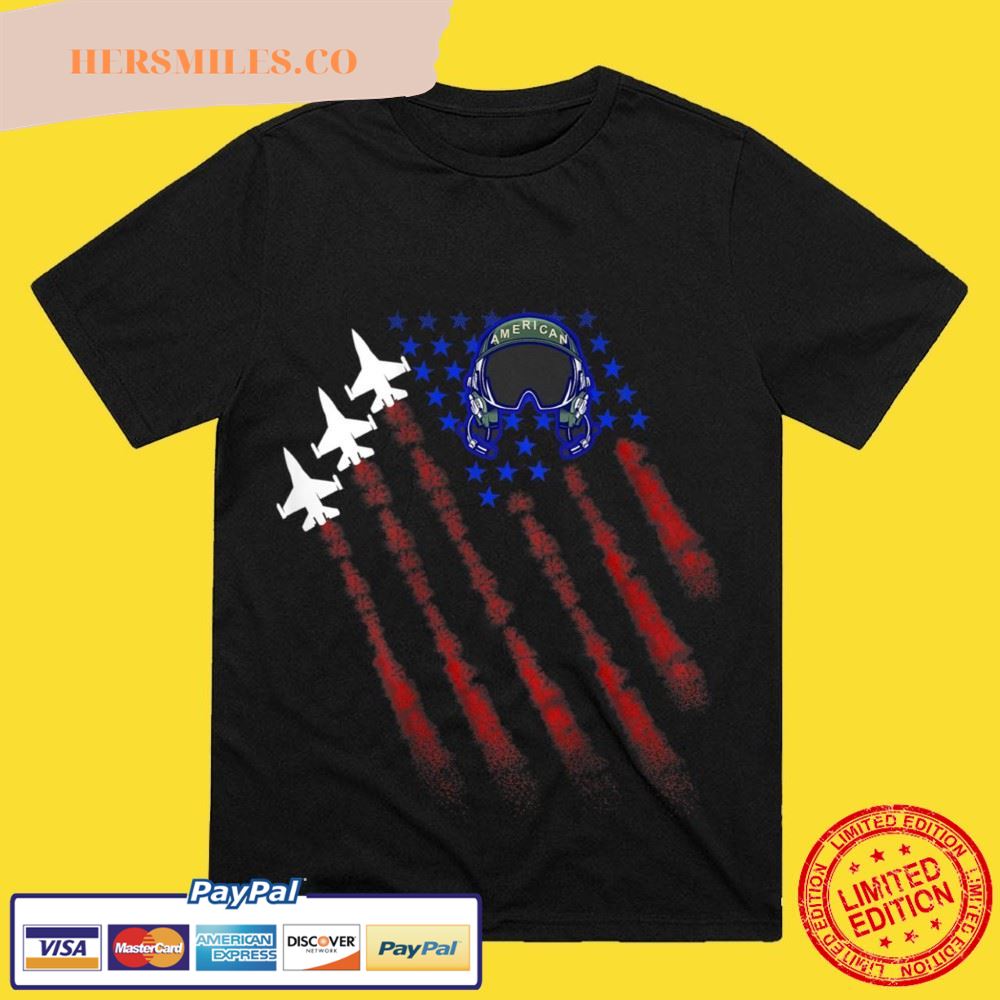 Fighter Jet Fight Pilot Helmet Patriot Day  July 4 – Art on Back T-Shirt