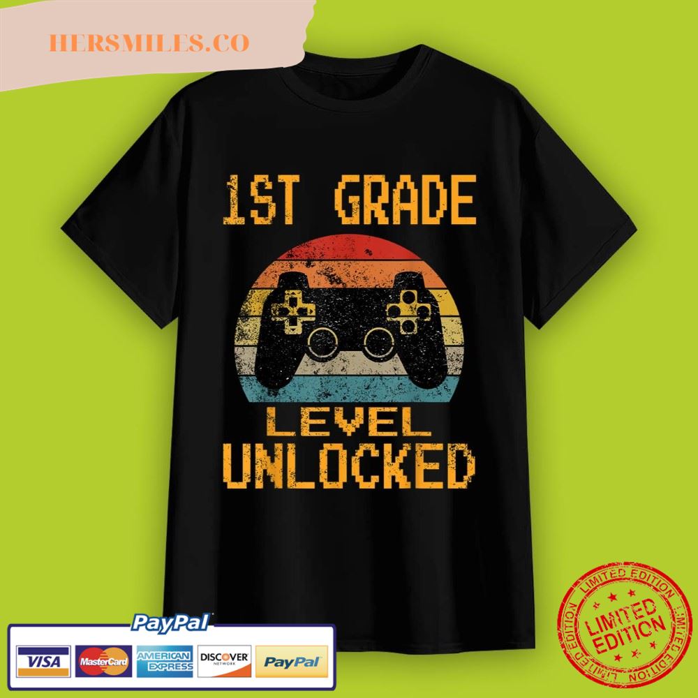 First Grade Level Unlocked Gamer 1st Day Of School Boys T-Shirt
