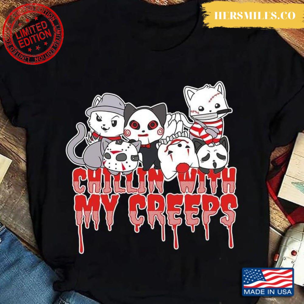 Horror Movies Characters Cats Chillin’ With My Creeps for Halloween T-Shirt