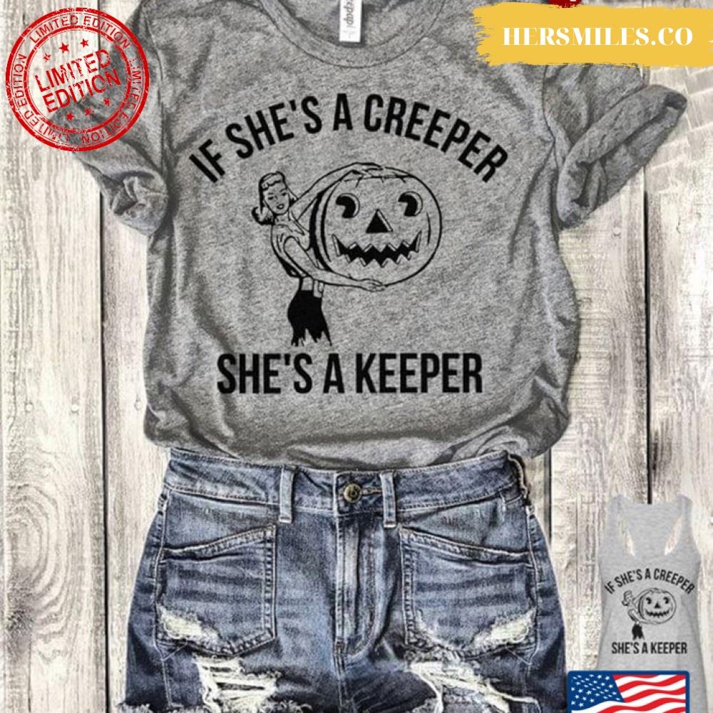 If She’s A Teacher She’s A Keeper Girl With Jack O’ Lantern for Halloween T-Shirt