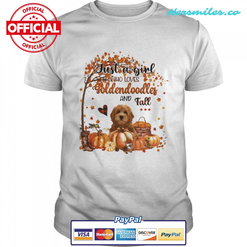 Just a Girl who loves Red Goldendoodle and Fall Pumpkin Happy Thanksgiving shirt