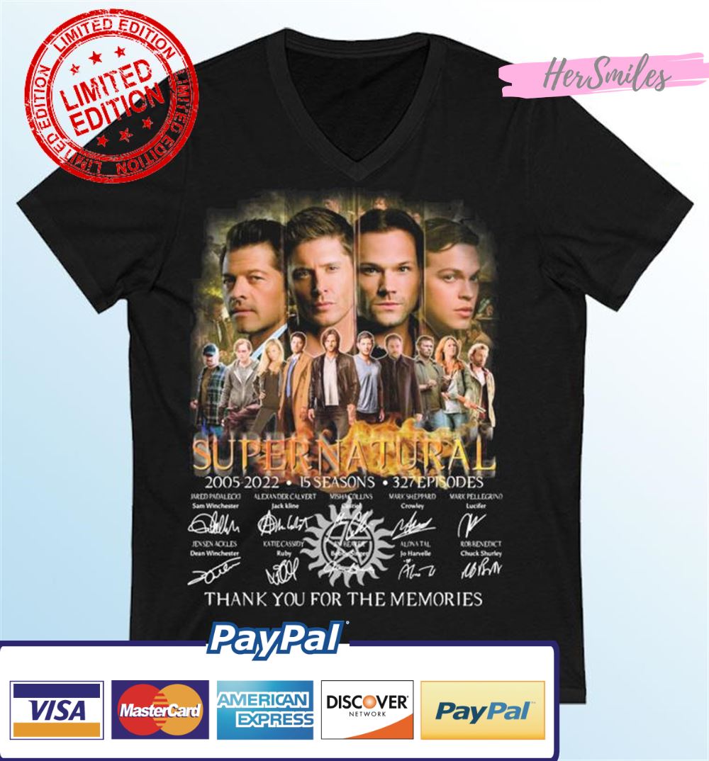 Supernatural Members 2005-2022 15 Season 327 Episodes Thank You For The Memories Signatures Shirt