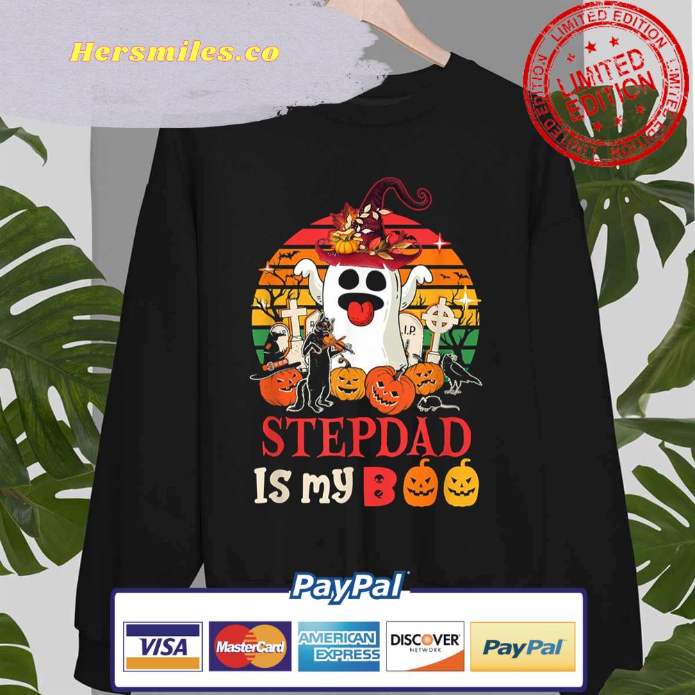 Vintage Stepdad Is My Boo Halloween Scary Pumpkins Boo Ghost Unisex Sweatshirt