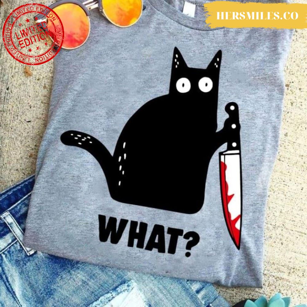 What Black Cat With Blood Knife for Halloween Shirt