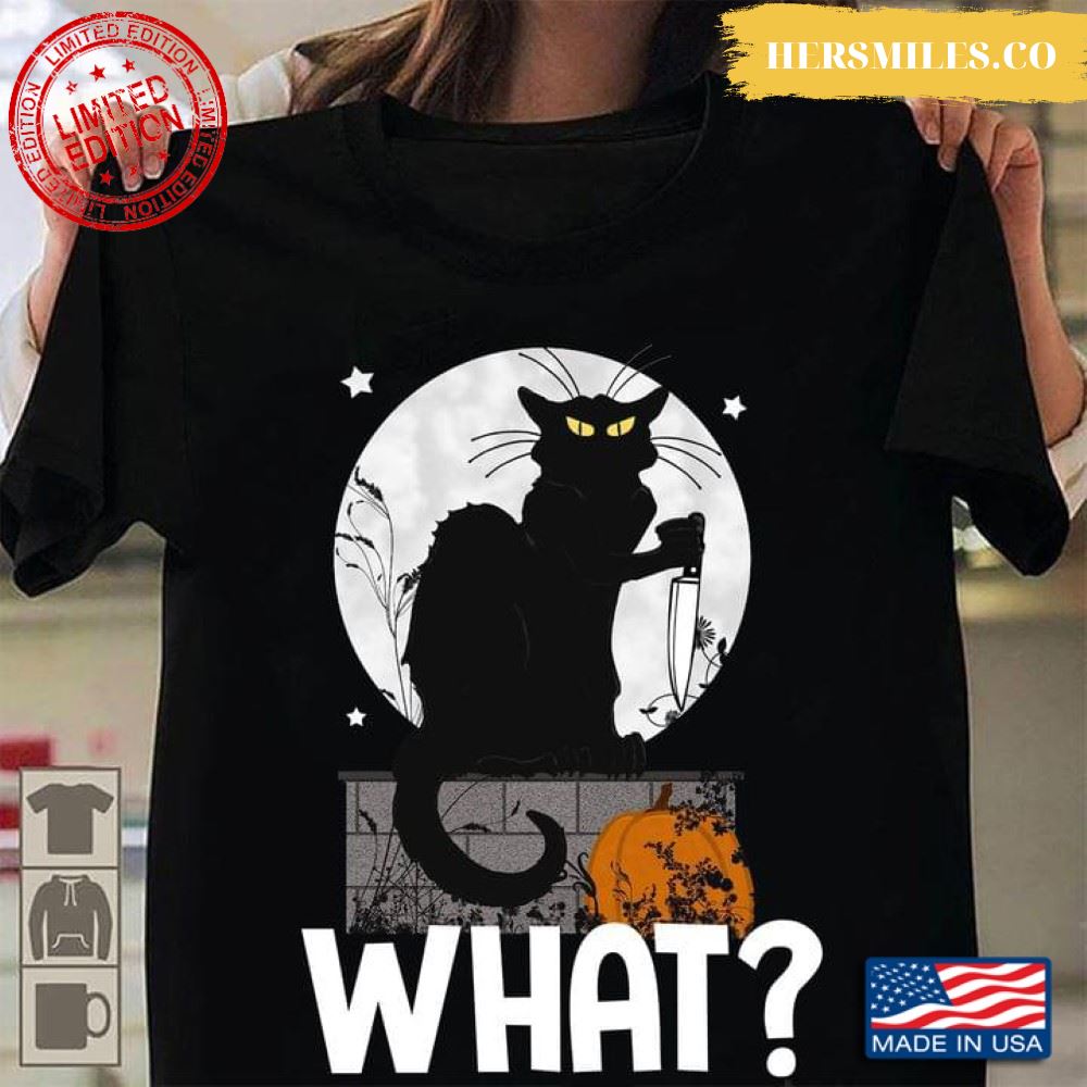 What Black Cat With Knife At Night for Halloween Shirt