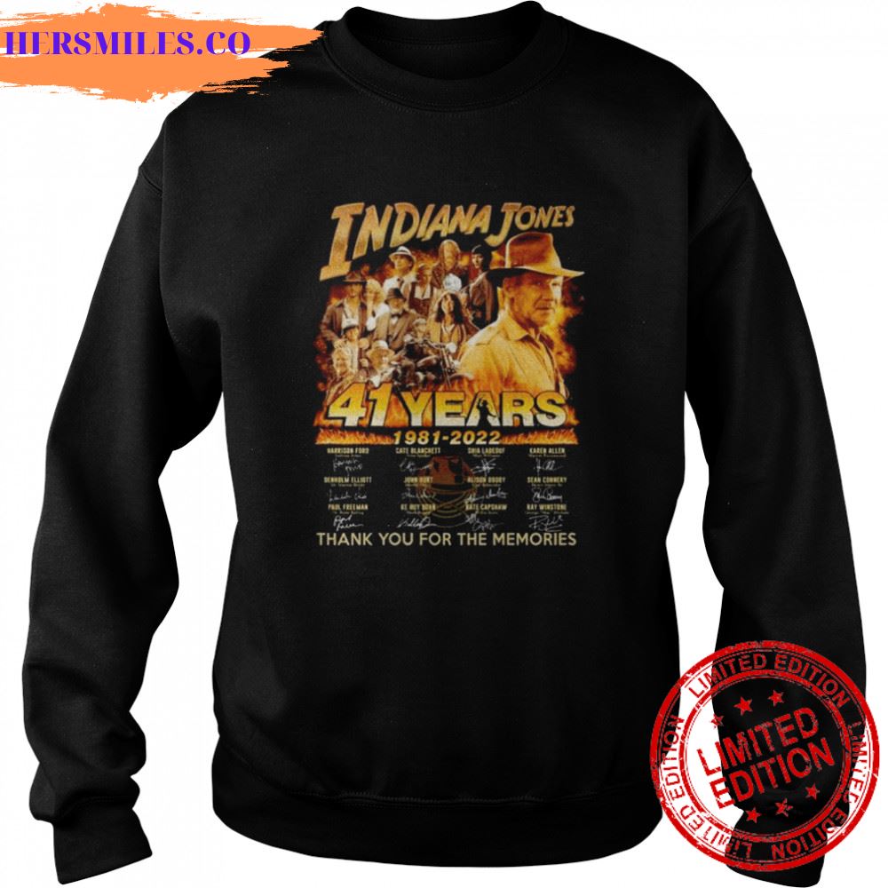 41 years 1981 2022 Indiana Jones thank you for the memories signatures shirt 41 years 1981 2022 Indiana Jones thank you for the memories signatures shirt