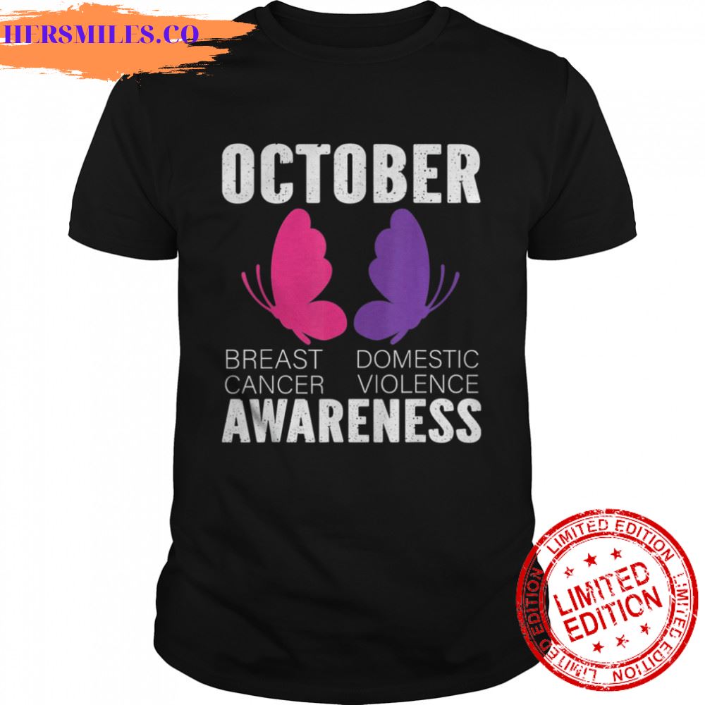 Breast Cancer And Domestic Violence Awareness Butterfly T-Shirt