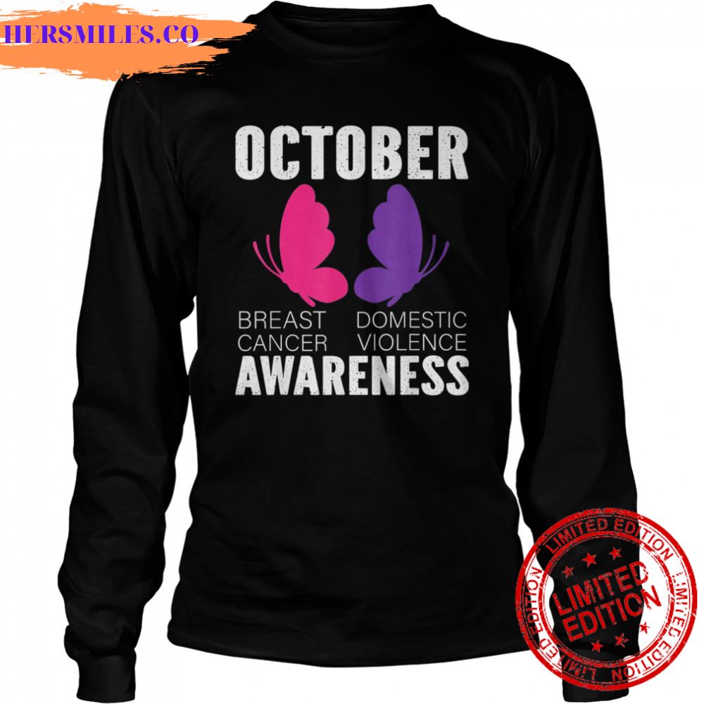 Breast Cancer And Domestic Violence Awareness Butterfly T-Shirt