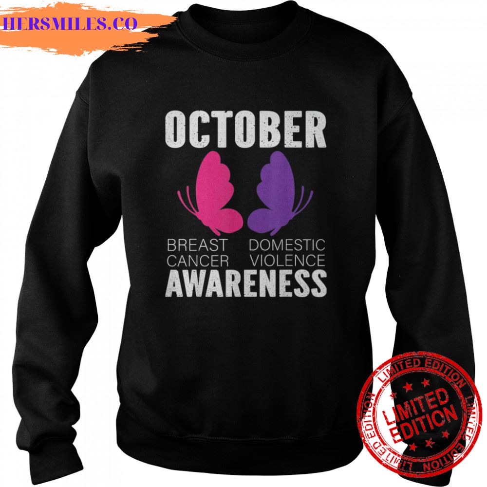 Breast Cancer And Domestic Violence Awareness Butterfly T-Shirt Breast Cancer And Domestic Violence Awareness Butterfly T-Shirt