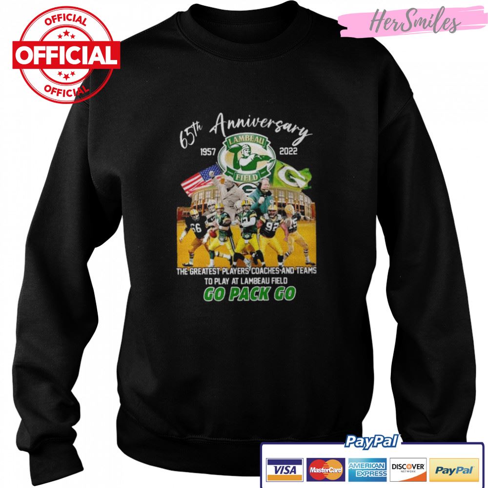 Green Bay Packers 65th anniversary 1957-2022 Lambeau Field Stadium shirt Green Bay Packers 65th anniversary 1957-2022 Lambeau Field Stadium shirt