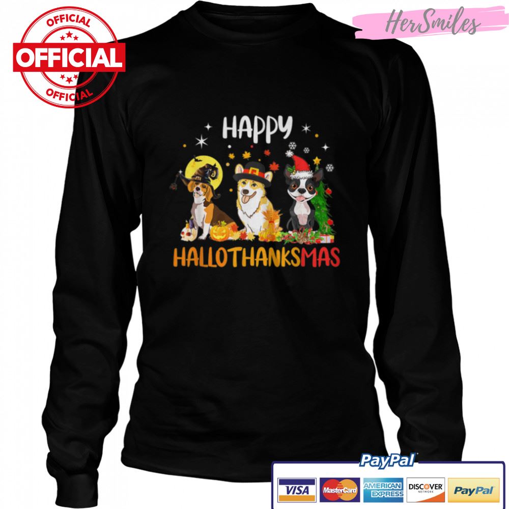 Happy HalloThanksMas Halloween Thanksgiving Christmas Dog T-Shirt B0BKKZ3SV2 Happy HalloThanksMas Halloween Thanksgiving Christmas Dog T-Shirt B0BKKZ3SV2