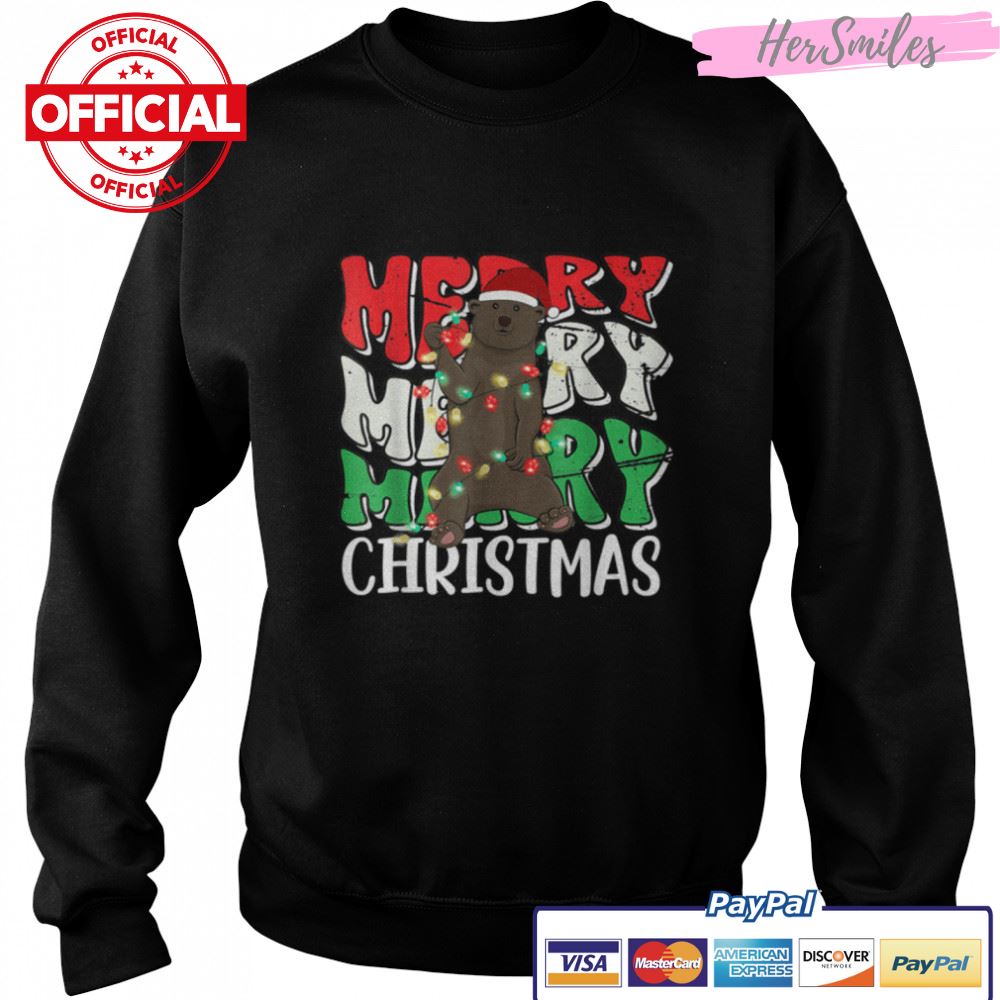 Merry Christmas Bear Santa Hat Lights Retro Groovy T-Shirt B0BKLMP1DZ Merry Christmas Bear Santa Hat Lights Retro Groovy T-Shirt B0BKLMP1DZ