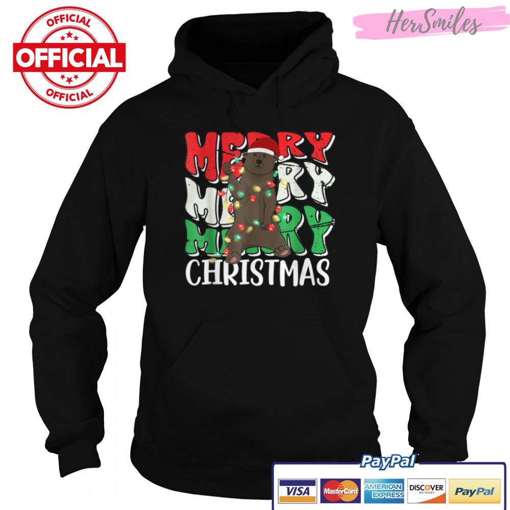 Merry Christmas Bear Santa Hat Lights Retro Groovy T-Shirt B0BKLMP1DZ Merry Christmas Bear Santa Hat Lights Retro Groovy T-Shirt B0BKLMP1DZ