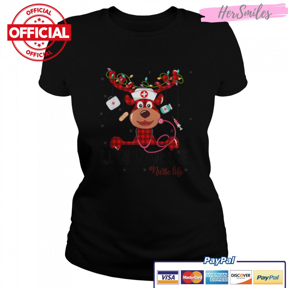 Red Plaid LPN Nurse Life Reindeer Nurse Christmas T-Shirt B0BKLNFTX7