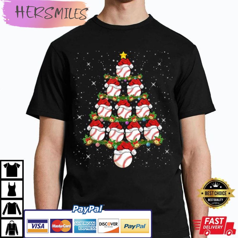 Baseball Lover Christmas Xmas Tree Lights Best T-Shirt