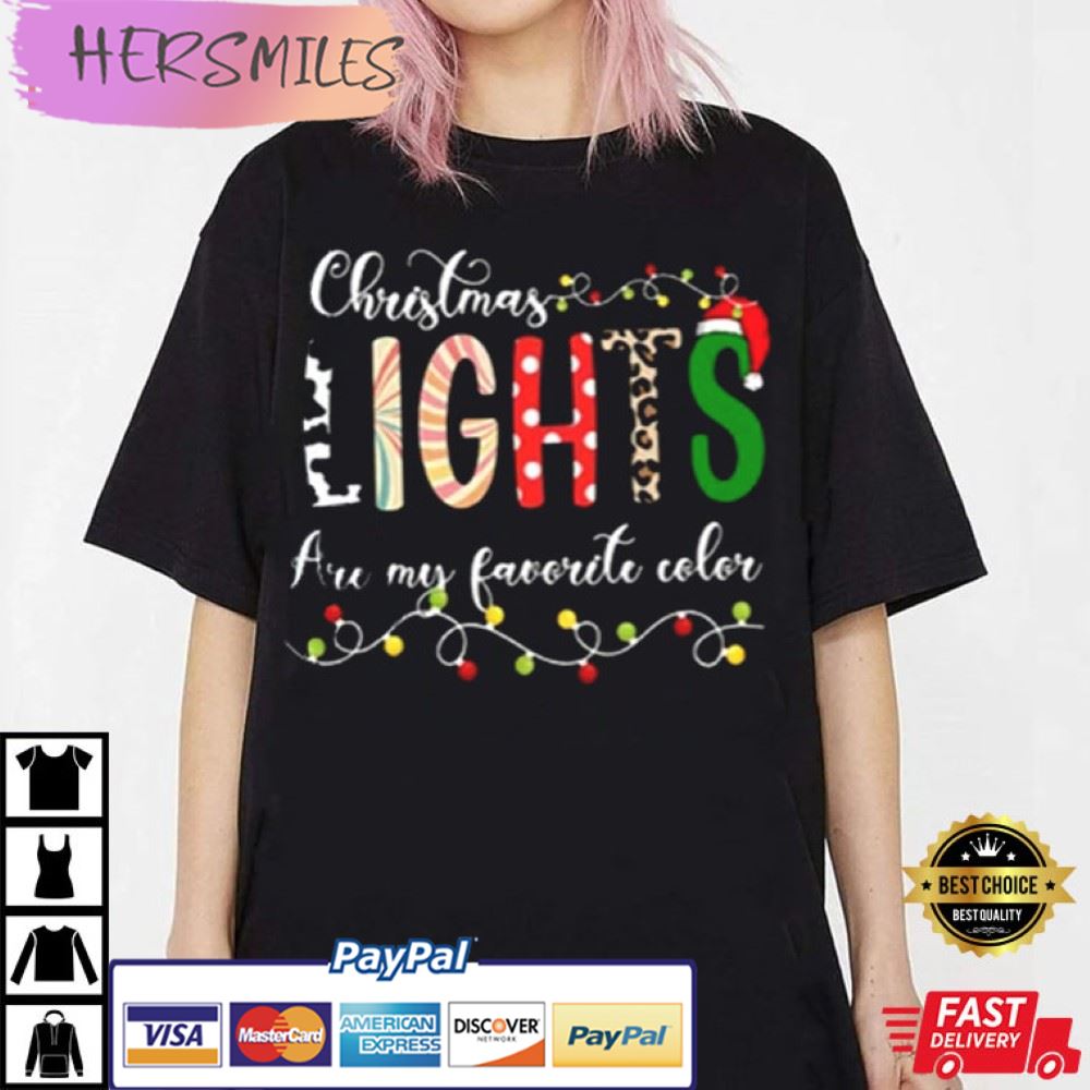 Christmas Lights Are My Favorite Color Leopard Lover Couples Shirts