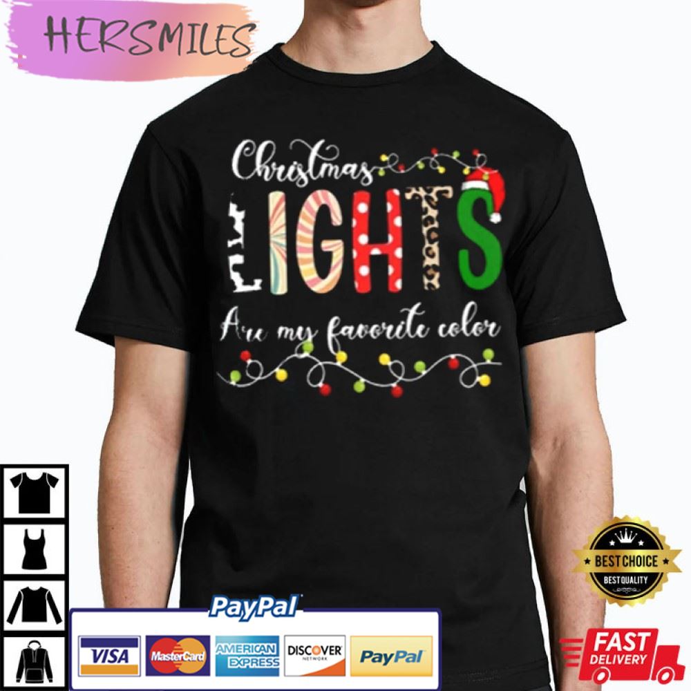 Christmas Lights Are My Favorite Color Leopard Lover Couples Shirts