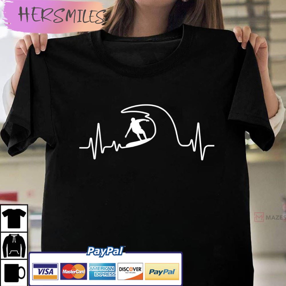 Cool Surfing Surfer Surfboard Beach Heartbeat Best T-Shirt