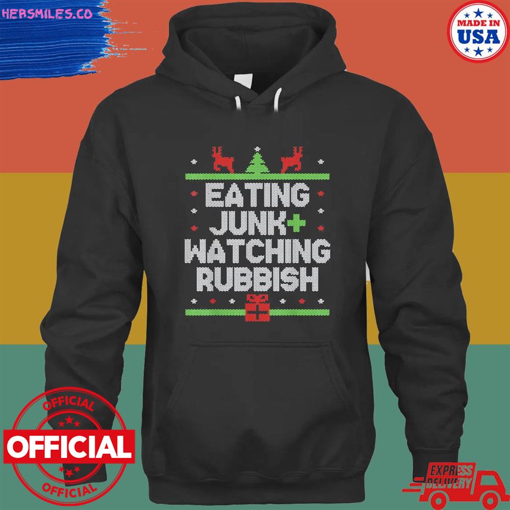 Eating junk food and watching rubbish ugly Christmas sweater