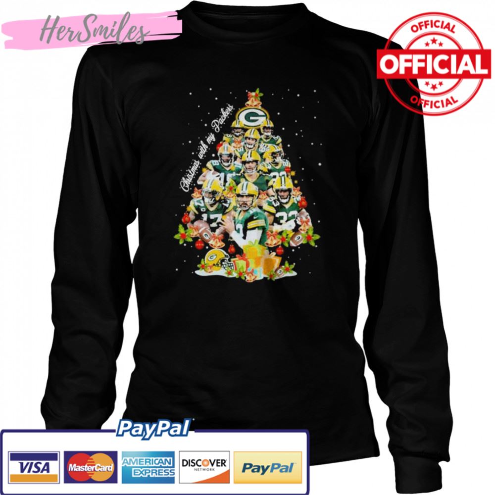Green Bay Packers team Christmas with my Packers signatures tree 2022 shirt Green Bay Packers team Christmas with my Packers signatures tree 2022 shirt
