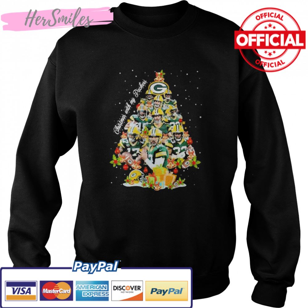 Green Bay Packers team Christmas with my Packers signatures tree 2022 shirt Green Bay Packers team Christmas with my Packers signatures tree 2022 shirt