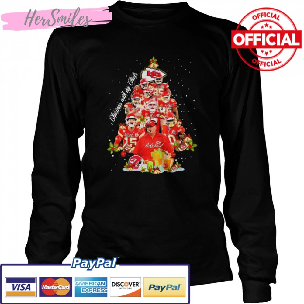 Kansas City Chiefs team Christmas with my Chiefs signatures tree 2022 shirt Kansas City Chiefs team Christmas with my Chiefs signatures tree 2022 shirt