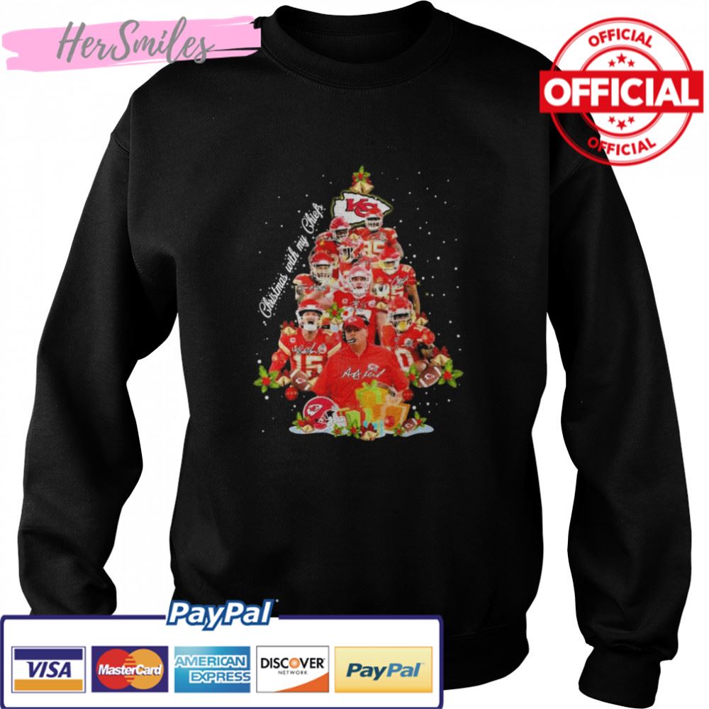 Kansas City Chiefs team Christmas with my Chiefs signatures tree 2022 shirt Kansas City Chiefs team Christmas with my Chiefs signatures tree 2022 shirt