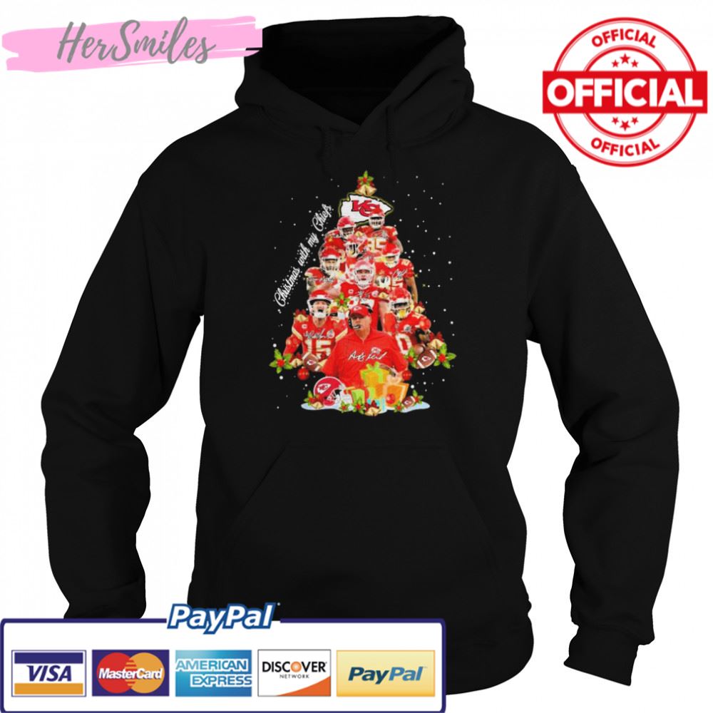 Kansas City Chiefs team Christmas with my Chiefs signatures tree 2022 shirt Kansas City Chiefs team Christmas with my Chiefs signatures tree 2022 shirt