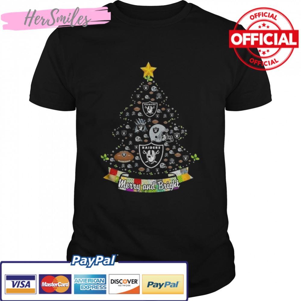 Merry And Bright Oakland Raiders NFL Christmas Tree 2022 Shirt