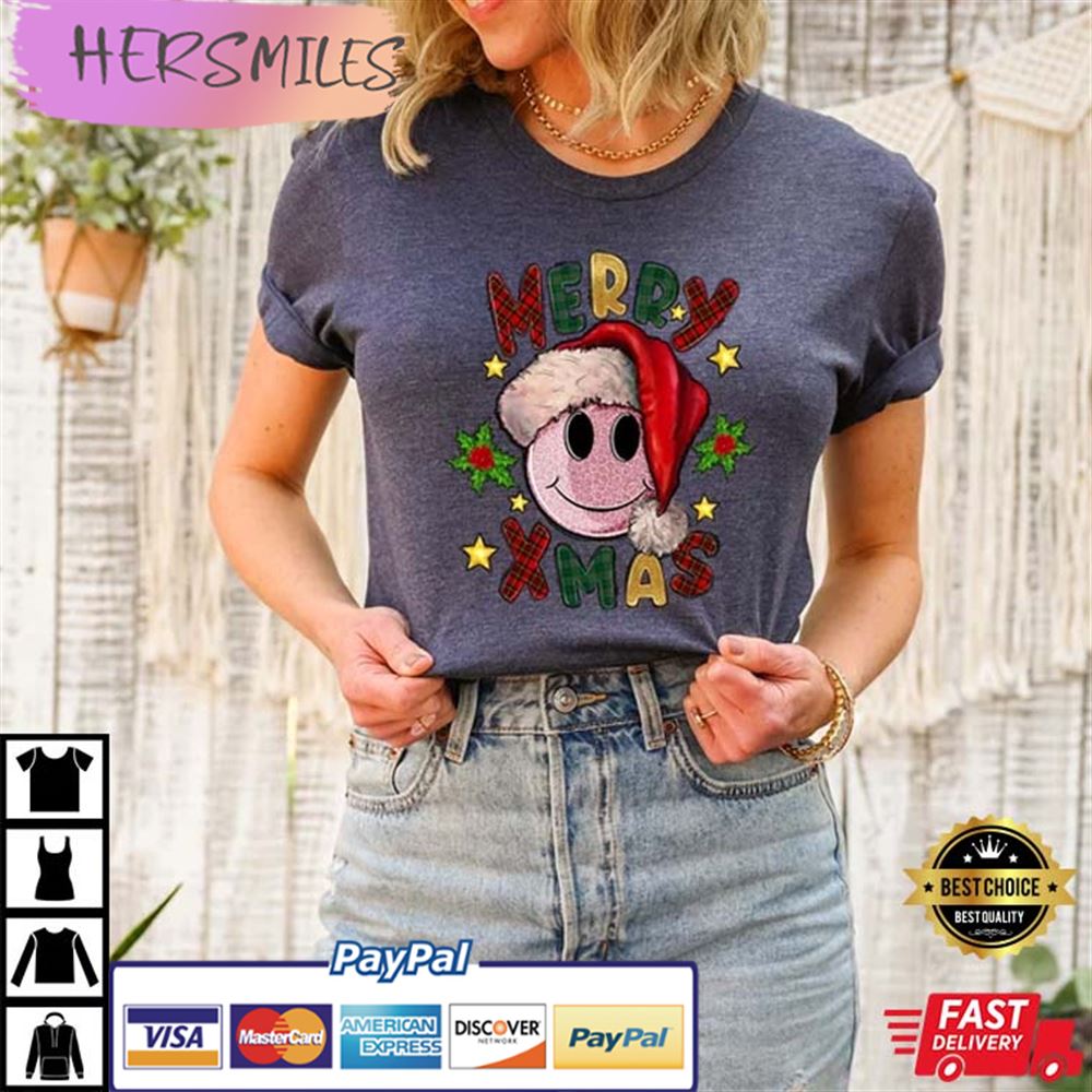Merry Xmas Smiley Face Christmas Holiday Gifts Happy Holidays Best T-shirt Merry Xmas Smiley Face Christmas Holiday Gifts Happy Holidays Best T-shirt