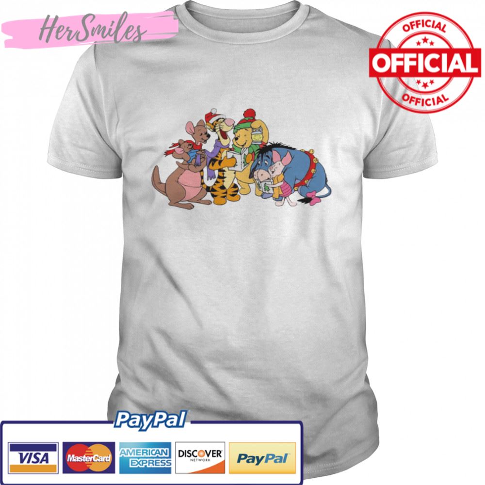 Reading A Book Under Snow Christmas Design Winnie The Pooh shirt