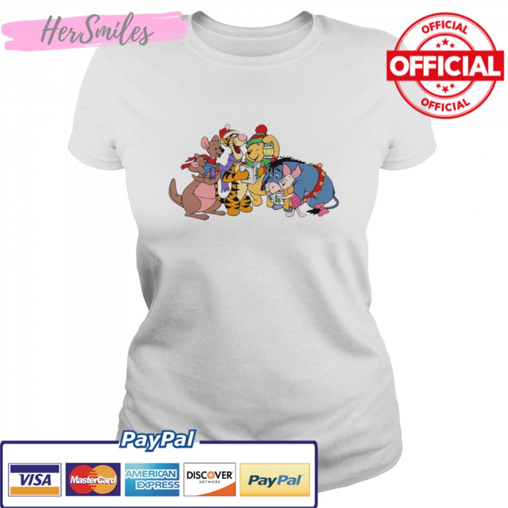 Reading A Book Under Snow Christmas Design Winnie The Pooh shirt