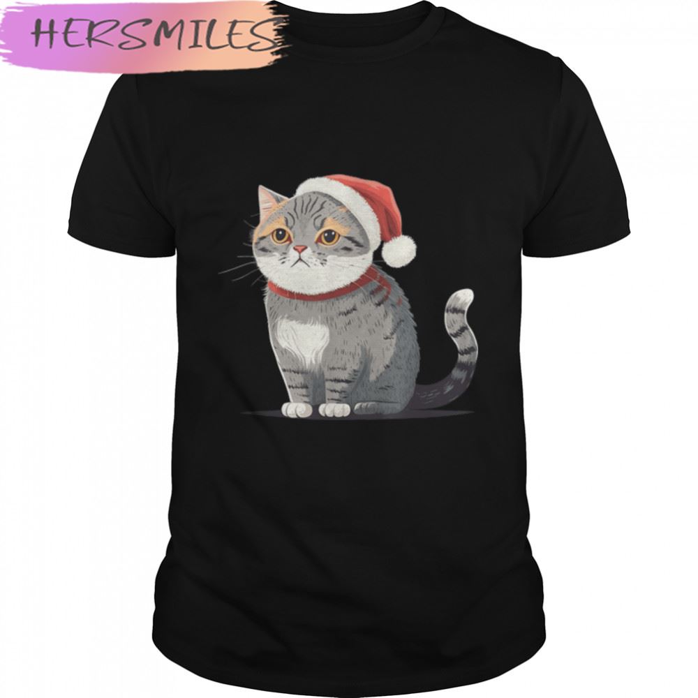 Christmas Cat Cute hat Art Design Illustration  T-shirt
