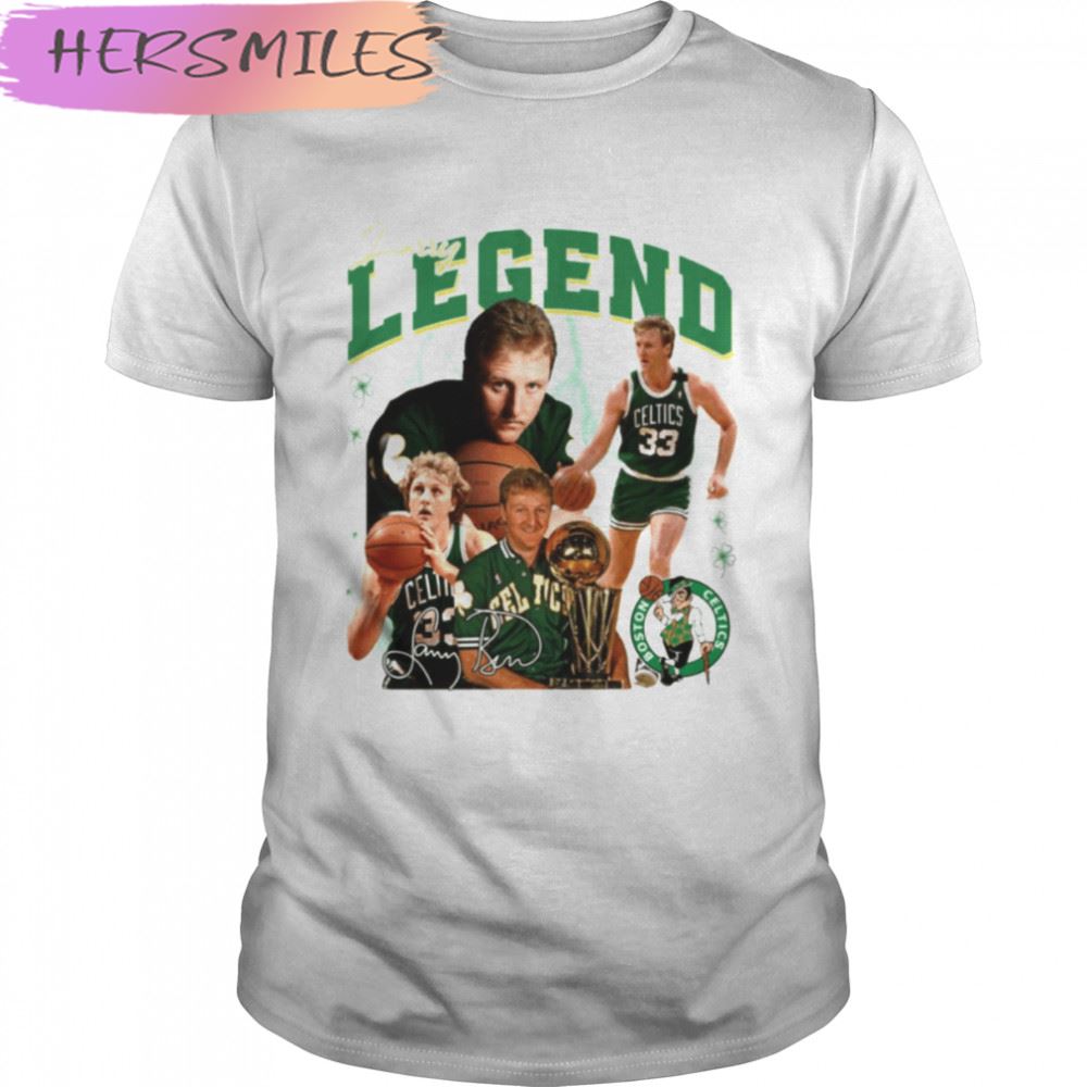 Green Design Larry Bird Larry Legend Basketball Signature T-shirt